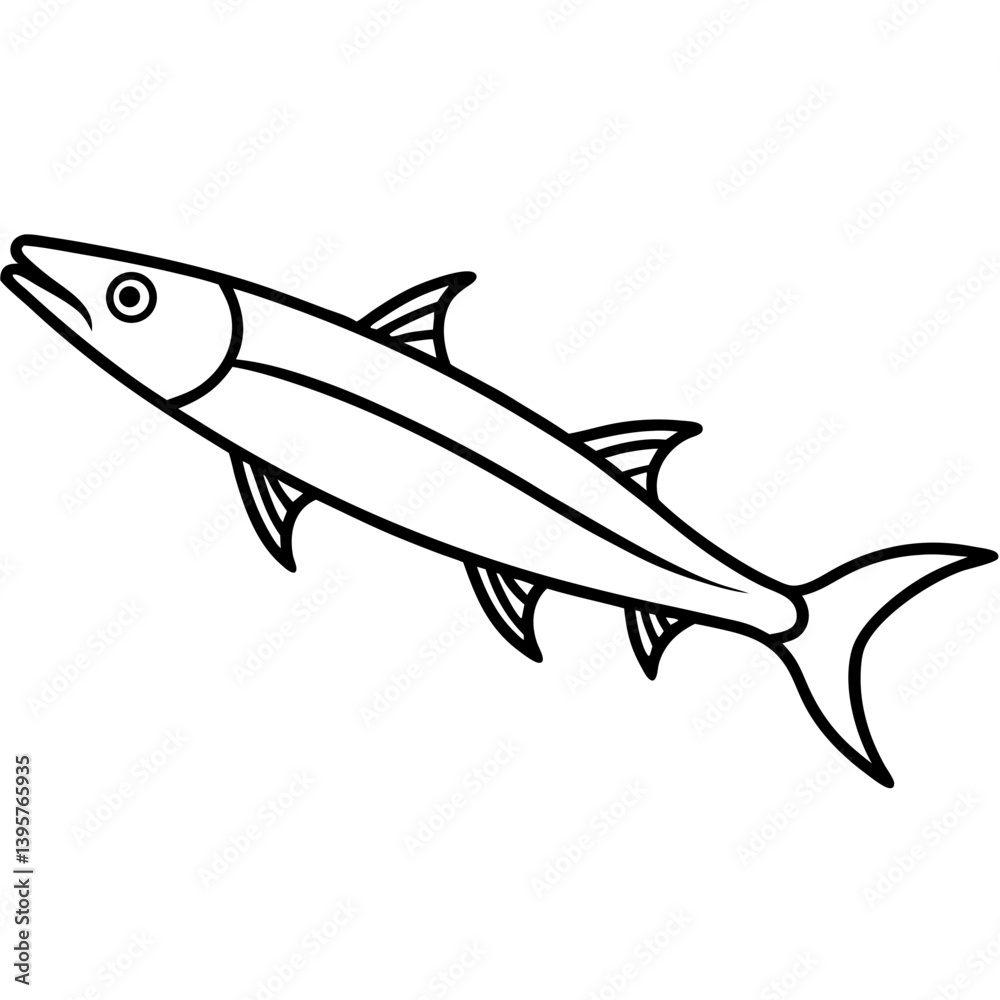 Fototapeta premium Barracuda vector line art on white baclground