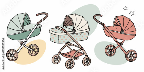 Cute Cartoon Baby Strollers Prams Green White Pink