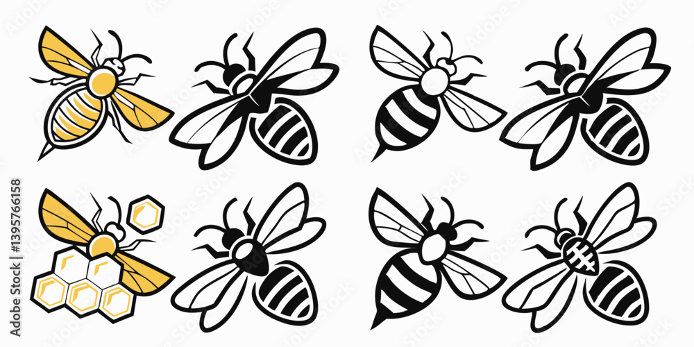 Cartoon Yellow Black Honeybee and Honeycomb Vector Illustrations Clip Art Set Cartoon Yellow Black Honeybee and Honeycomb Vector Illustrations Clip Art Set