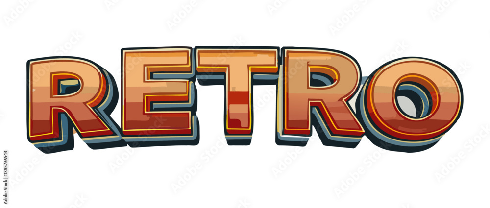 3d render old 70s Retro Text Vector Art design