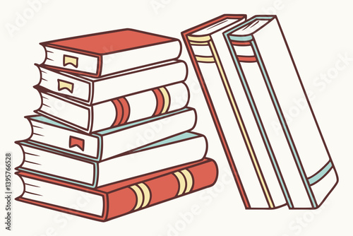 Cartoon Book Stack Illustration with Bookmarks and Colorful Spines