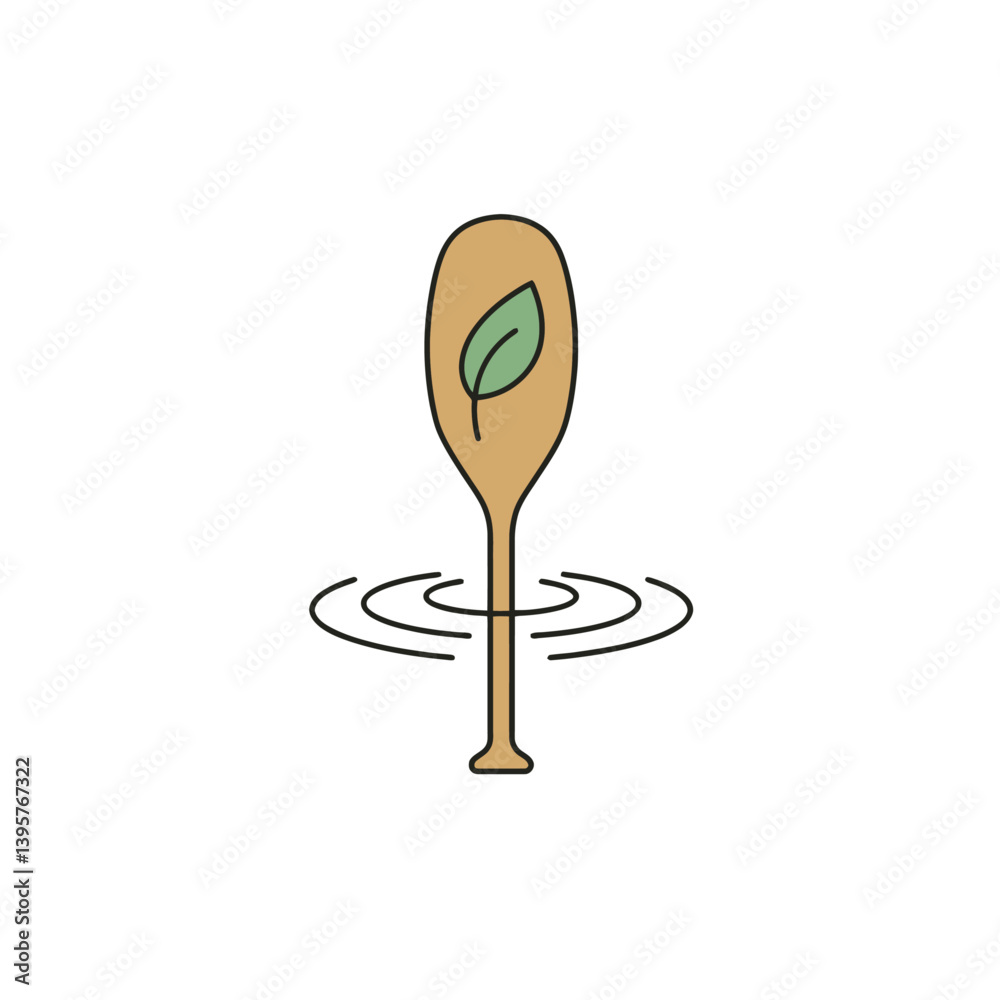 Eco-Friendly Paddle in Water with Leaf Symbol Eco-Friendly Paddle in Water with Leaf Symbol