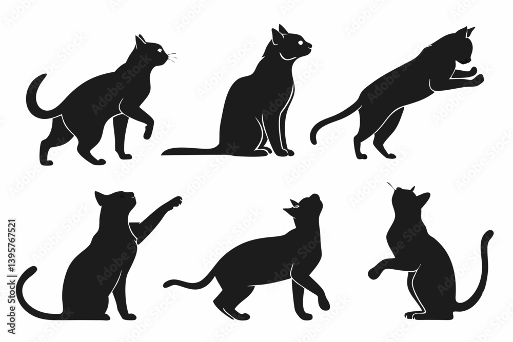 Black Cat Silhouettes Vector Illustrations Set Different Poses Black Cat Silhouettes Vector Illustrations Set Different Poses