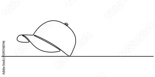 Baseball cap continuous one line dawing, Hand drawn baseball cap, Cap icon, Flat Brim and Curved Brim Cap and Hat one line. minimalist concept pro vector illustration and white background.