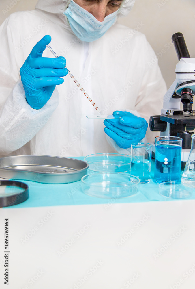 Fototapeta premium Water research in the laboratory. Selective focus.
