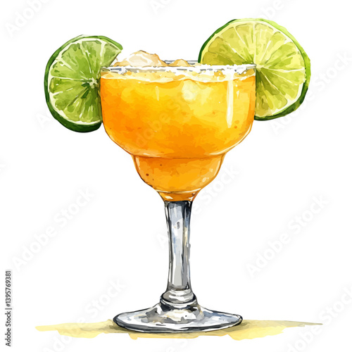 Frozen Margarita, watercolor illustration, isolated on a white background.

