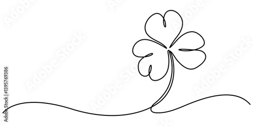 Happy St. Patrick's Day Line Drawing Banner with Shamrock with Editable Stroke Banner, Illustration of a three-leaf clover in white background, clover three leaf continuous one line dawing. minimalist