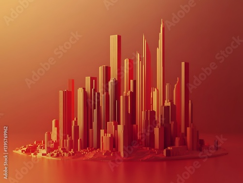 Obraz na płótnie A stylized, warm-toned, digital rendering of a vibrant city skyline. w salonie