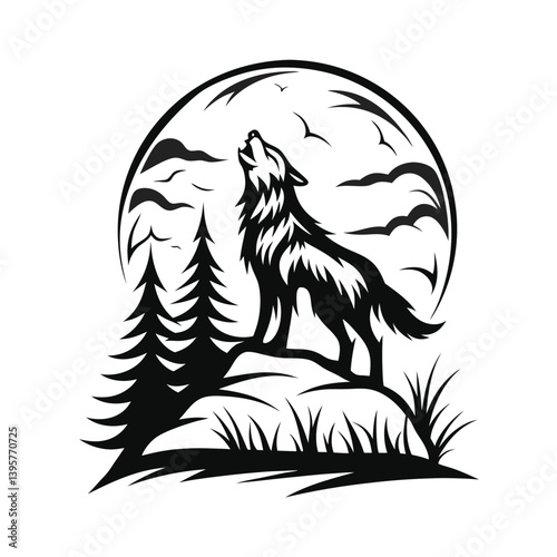 Wallpaper Mural Silhouette Howling Wolf Design with Starry Sky Background Torontodigital.ca