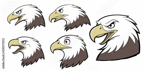 Cartoon Eagle Heads Vector Art - Bird Illustrations with Various Facial Expressions