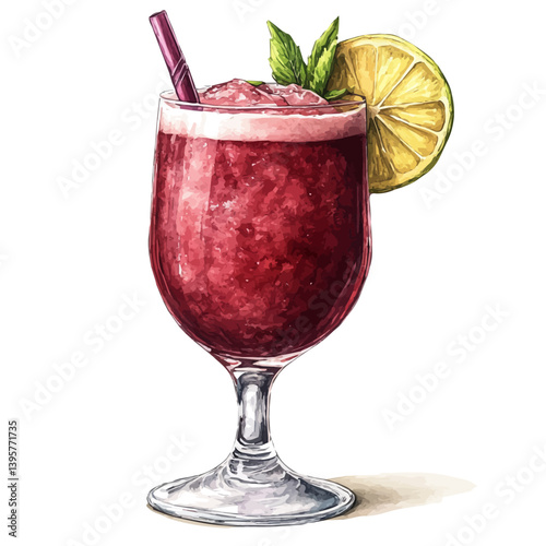 Frozen Daiquiri, watercolor illustration, isolated on a white background.

