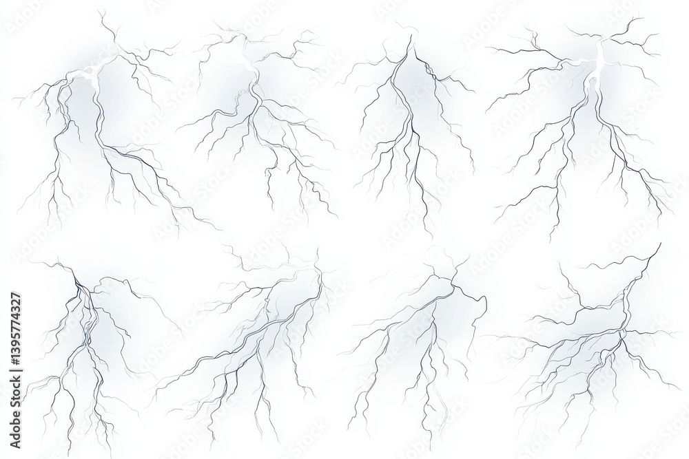 Fototapeta premium Eight lightning bolt designs isolated on white background
