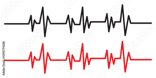 Healthy Pulse, Heartbeat Rhythm Line and Silhouette Color Icon Set. Human Heart Beat Pictogram. Emergency Cardiac Diagnosis Symbol Collection on White Background. Isolated Vector Illustration.
