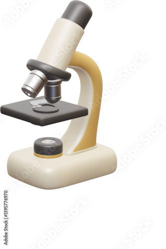 3D rendered microscope icon designed in clay style with a transparent background for educational purposes