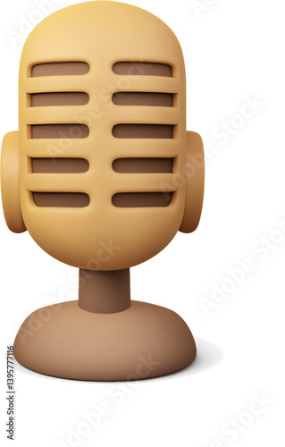 Classic 3D microphone icon designed with a clay-like texture and a transparent background for digital use in various applications