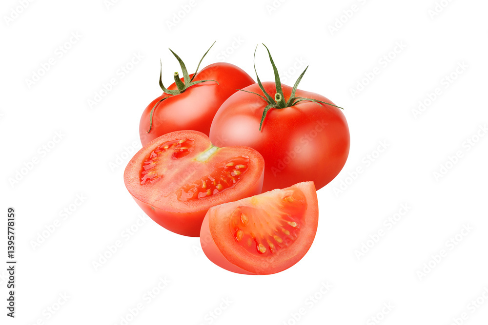 tomatoes with slices on white background tomatoes with slices on white background
