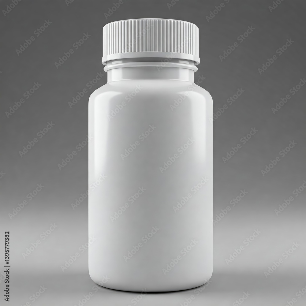 Empty medicine bottle of standard shape in close-up frontal view, 3D Empty medicine bottle of standard shape in close-up frontal view, 3D
