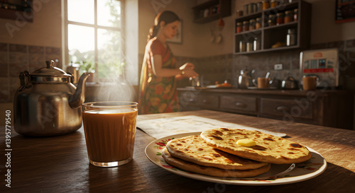 Delicious Masala Chai and Buttery Parathas Served in a Cozy Kitchen
