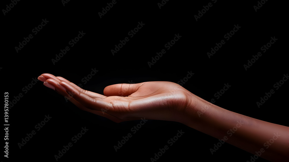 Open Hand Reaching Out Against Black Background Open Hand Reaching Out Against Black Background