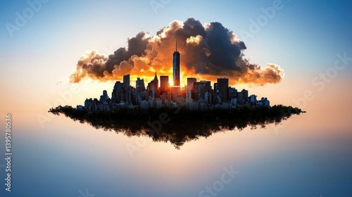 a mesmerizing, dreamlike city floating upside-down in the sky, captured with professional studio lighting, creating a hyper-realistic conceptual wallpaper