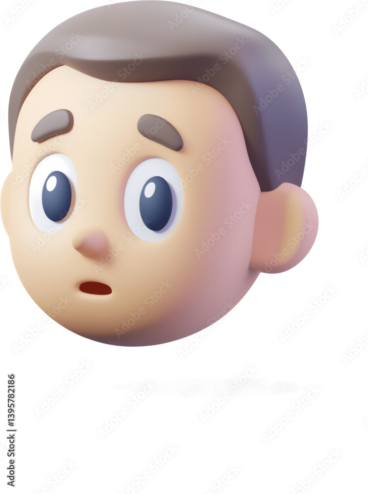 3D clay emoji with a surprised expression featuring big eyes and a neutral skin tone on a transparent background 3D clay emoji with a surprised expression featuring big eyes and a neutral skin tone on a transparent background
