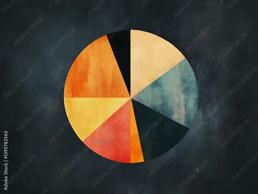 A graphic representation of a pie chart divided into segments of various muted colors.