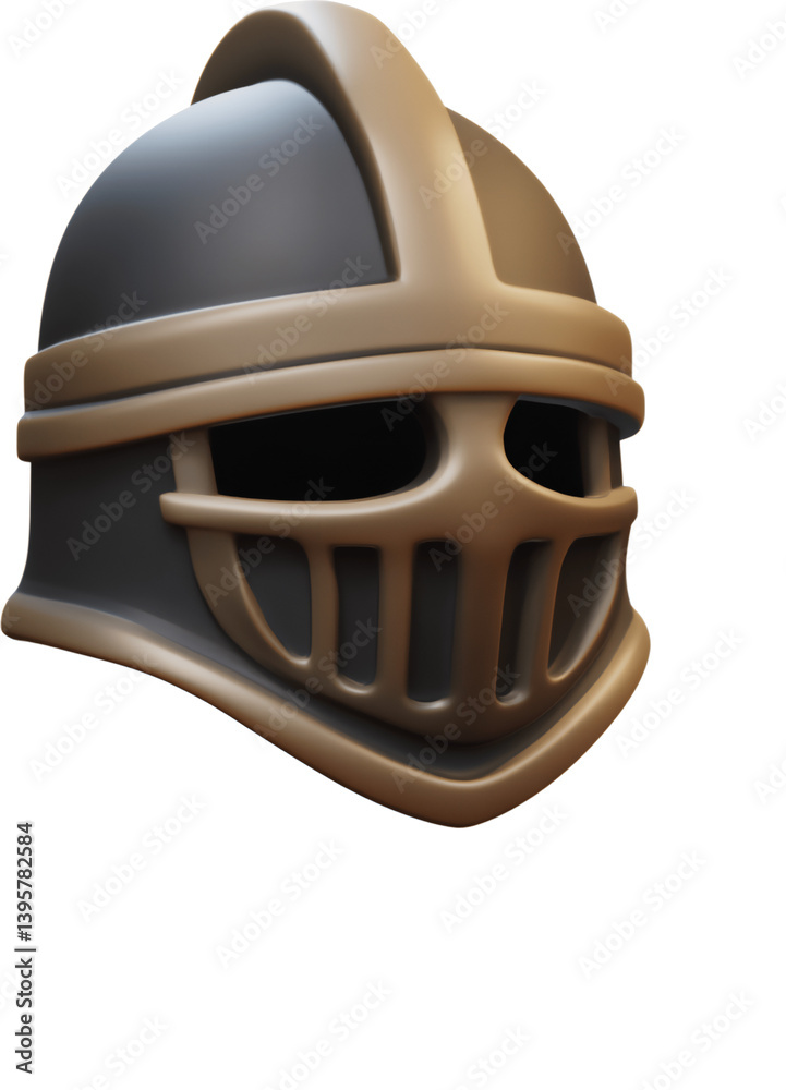 Fototapeta premium Detailed 3D rendering of a knight's helmet with a smooth finish, showcasing a warrior's accessory design in a transparent background