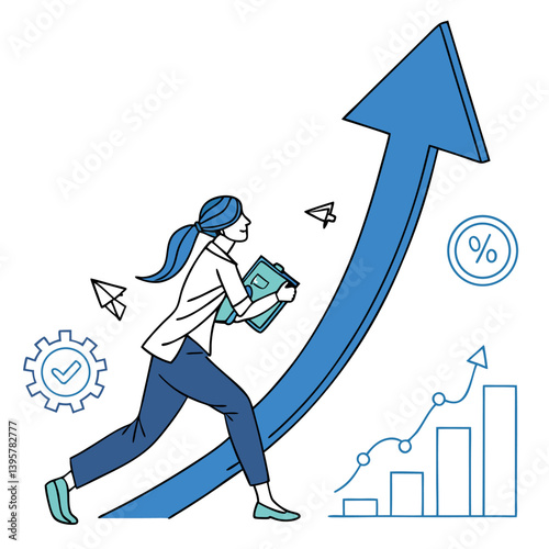 Colorful Vector Growth Arrow Design with Green Tip for Business Success in Editable Format