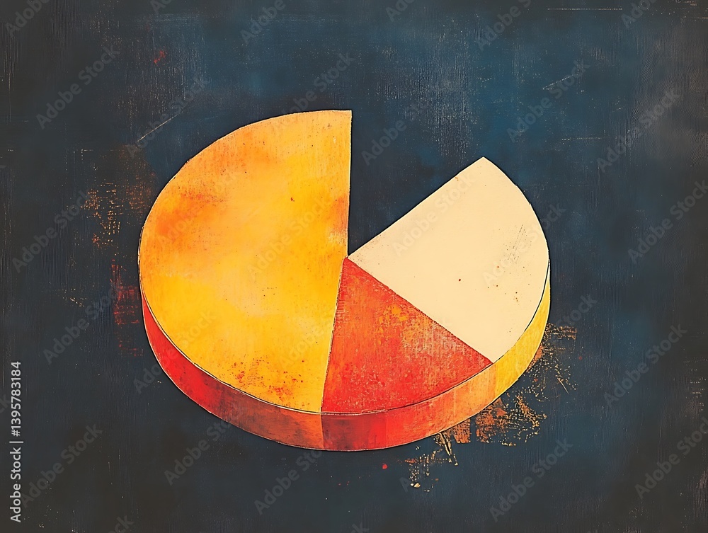 A three-sectioned pie chart with warm, textured colors.