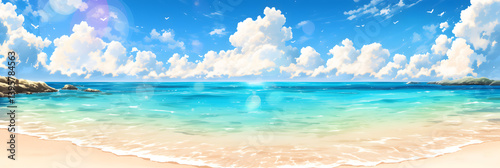 Summer Beach Japanese Anime Style Banner Poster Wallpaper