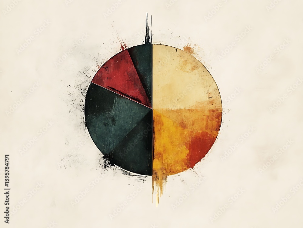 A vibrant abstract pie chart with textured colors and brushstrokes.