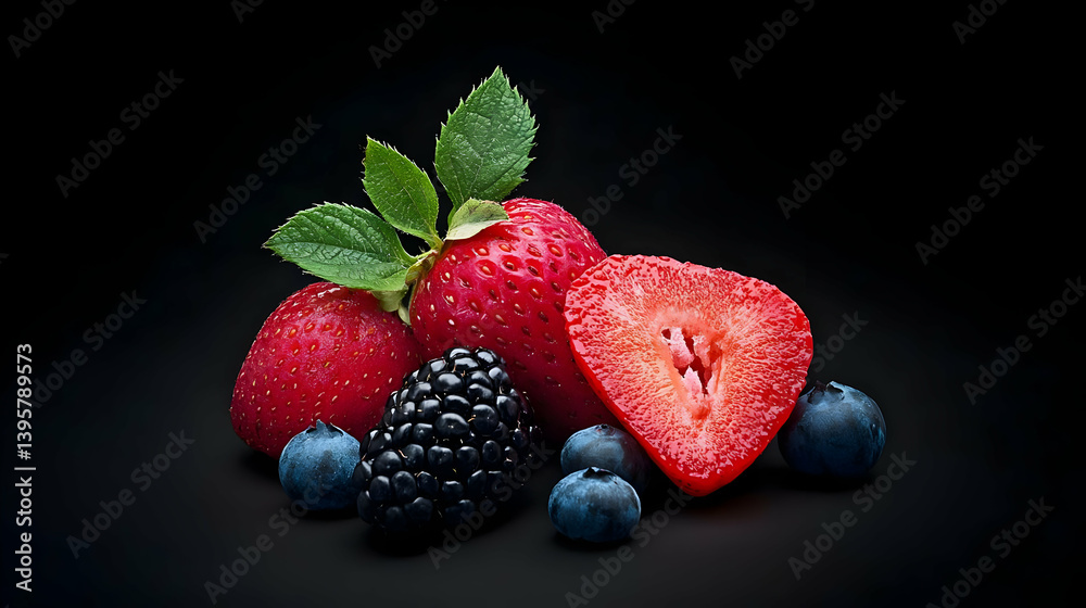 Assortment Of Fresh Berries On Dark Background