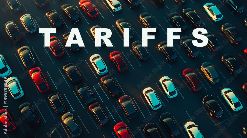 Tariffs word on overhead view of cars