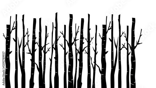 Black Tree Silhouettes on White Background