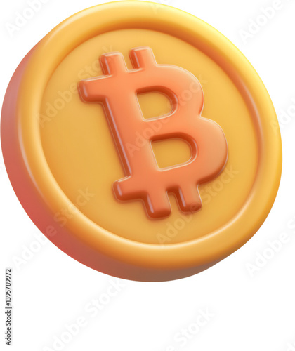 Colorful 3D bitcoin coin icon designed in clay style with a transparent background for digital use
