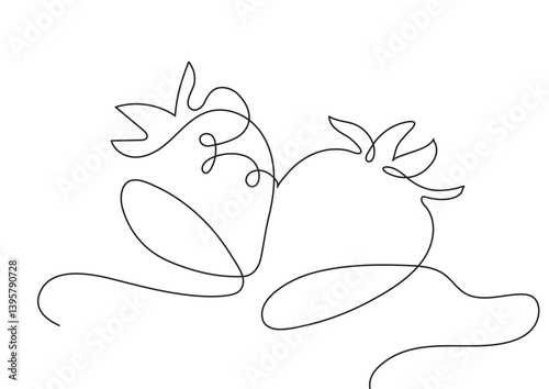 Vector outline doodle strawberry in one line technique