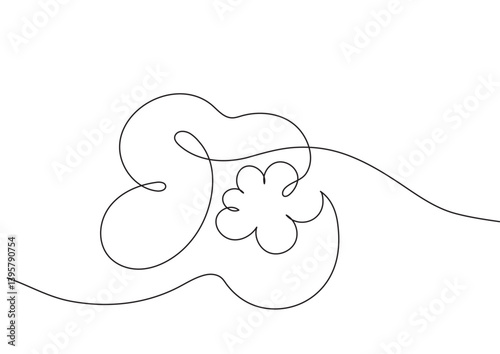 Strawberry leaves and flower graphic in one line vector