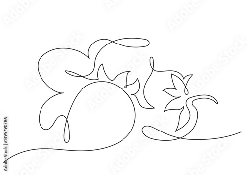 Outline of three vector strawberries in one line doodle technique
