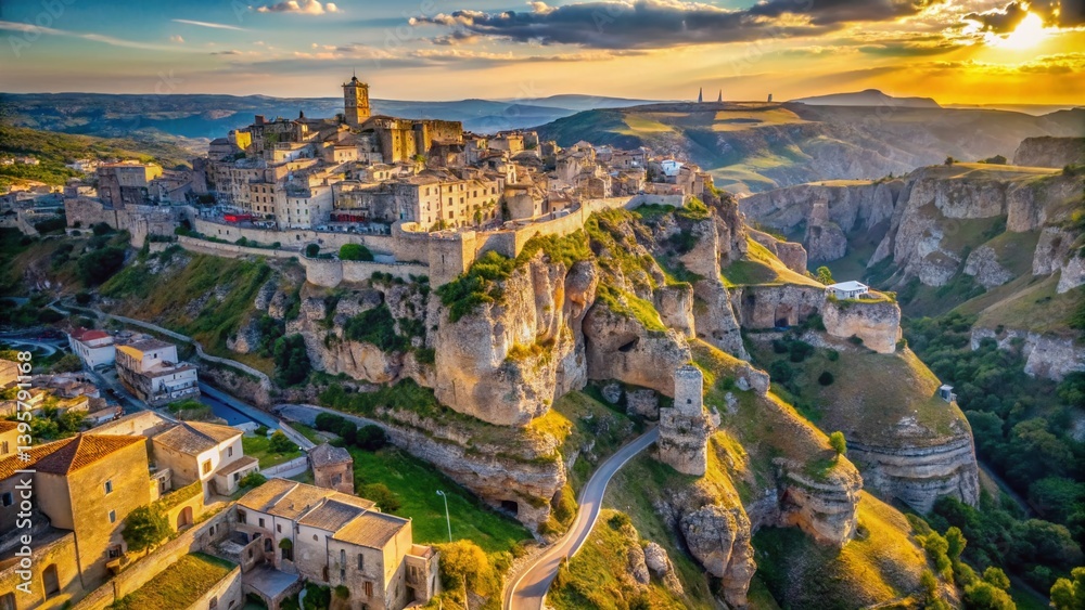 Fototapeta premium FPV Drone Flight Over Gravina di Laterza, Italy: Breathtaking Aerial Views of the Gorge