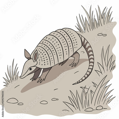 Cartoon Armadillo Walking Illustration, cute animal art