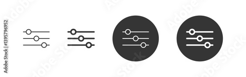 Settings adjustment slider icon. Control bars representing settings, customization, audio control, equalizer, and interface configuration.