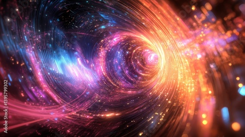 Quantum Chip Glowing under Swirling Qubits on Berry Spectrum Background photo