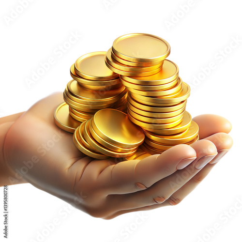 Realistic gold coin, Stack of gold coin money, Gold coin silhouette with transparent background