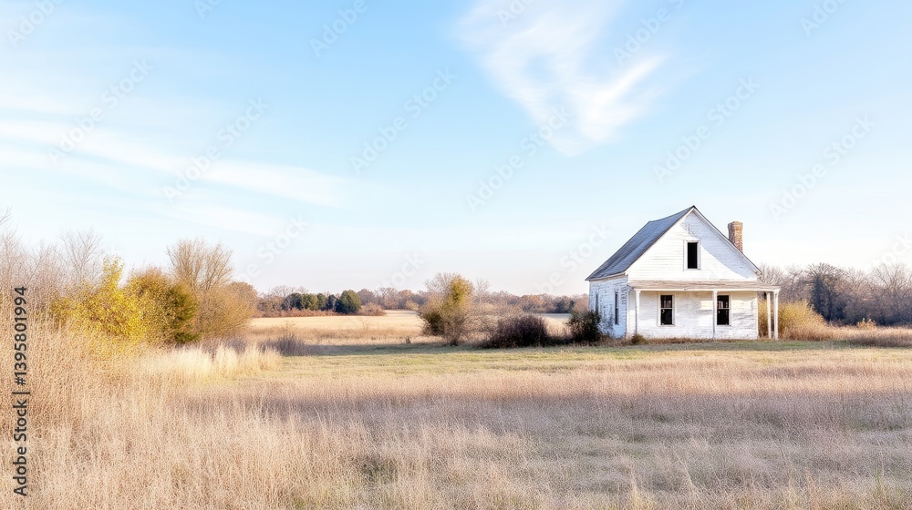 Isolated white farmhouse in a golden field Isolated white farmhouse in a golden field