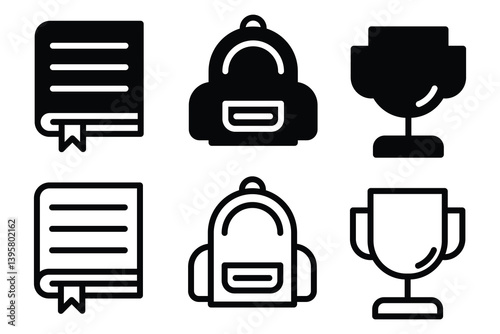Outline and solid icons of education, studying and science. Study, graduation, school, university and knowledge. 