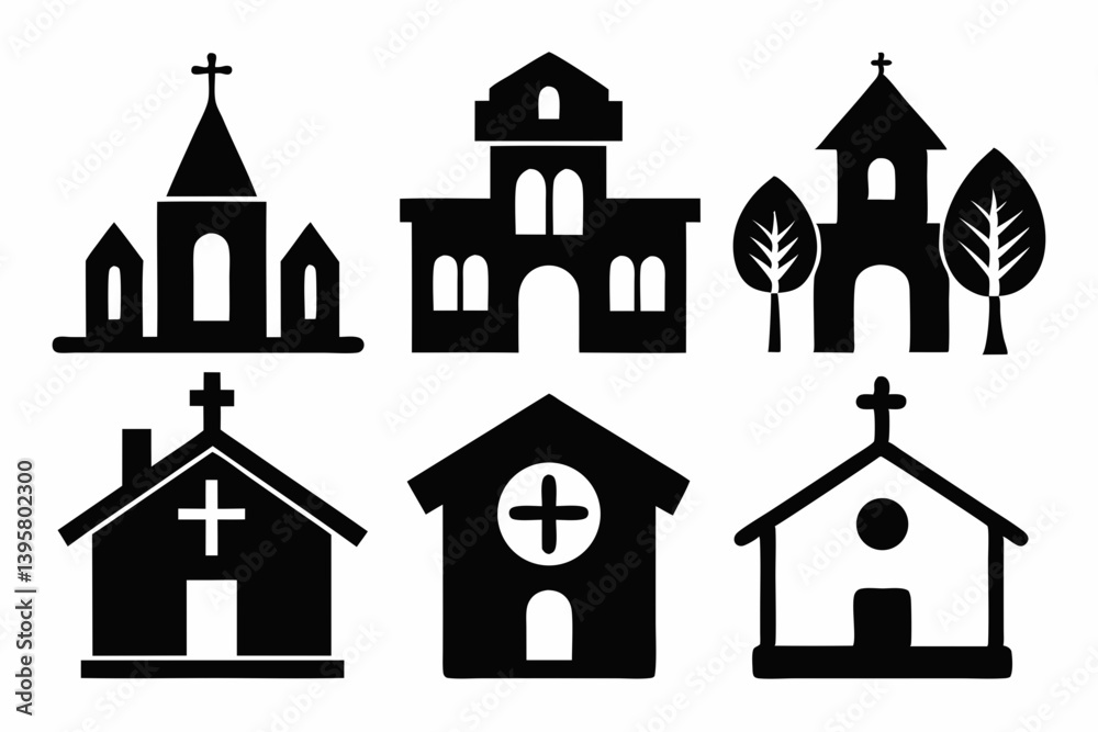 Naklejka premium Christian home icon set silhouette black vector