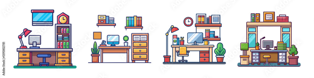 Four Different Stylish and Organized Home Office Desk Setups with Computer and Accessories Four Different Stylish and Organized Home Office Desk Setups with Computer and Accessories