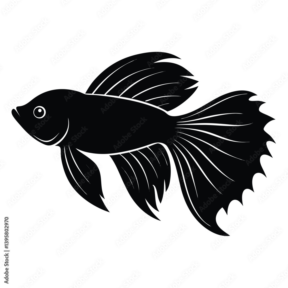 Fototapeta premium Betta fish silhouette vector isolated on white background