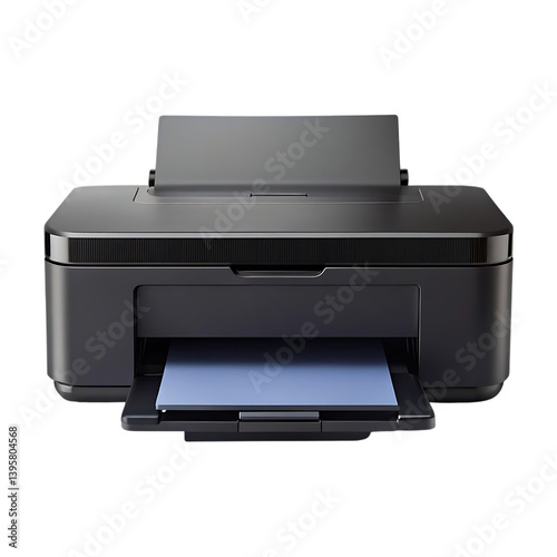 a black office printer with a sleek design isolated on white background .png