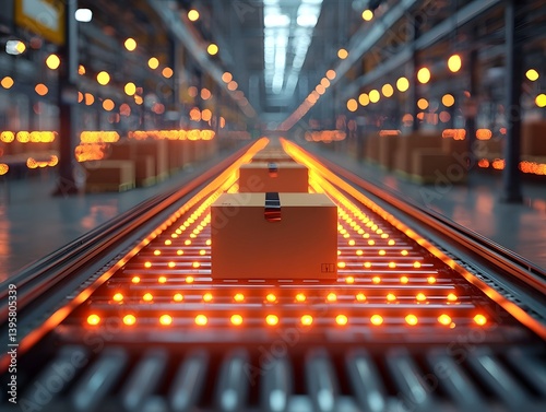Obraz na płótnie Automated order fulfillment center with glowing conveyor belts sorting items into shipping boxes w salonie